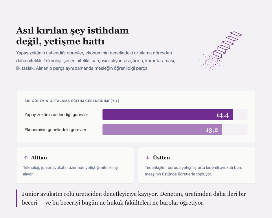 Asıl kırılan şey istihdam değil, yetişme hattı: yapay zekânın üstlendiği görevlerin ortalama eğitim gereksinimi 14,4 yıl, ekonomi genelinde 13,2 yıl